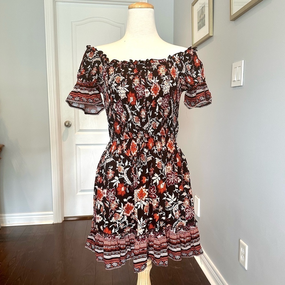 BAND OF GYPSIES Boho off shoulder smocked dress - Size S
